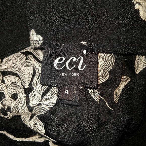 ECI New York Womens Straight Skirt Size 4 Black Ivory Floral Print Embro… - Picture 5 of 7